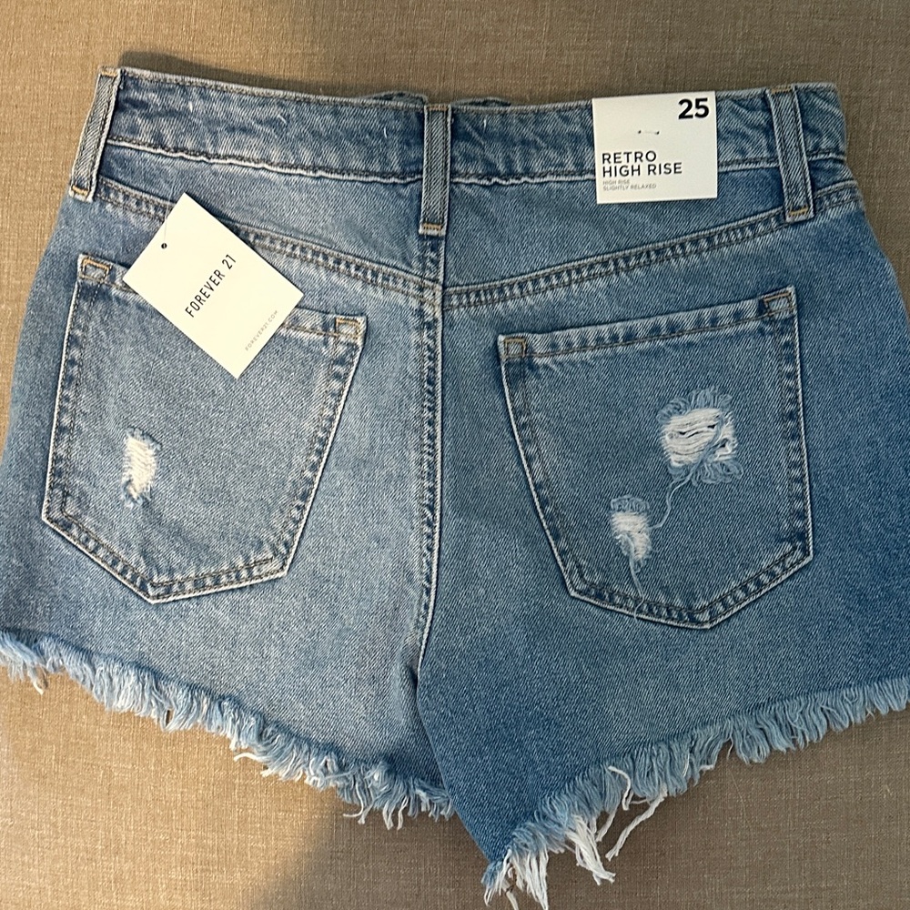 Forever 21 Light Blue Distressed Jean Shorts